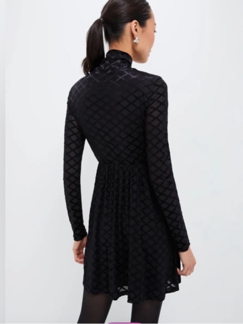 Tuckernuck Rowan Black Velvet Burnout Mock Neck Mini Dress Large LBD - Picture 4 of 12